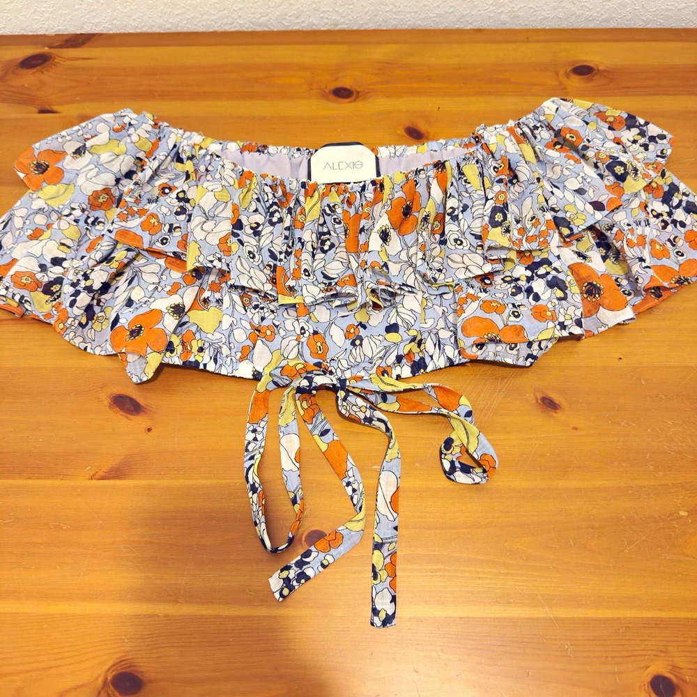 ALEXIS Women's Floral Off-the-Shoulder Ruffle Tie Crop Blouse Size XS